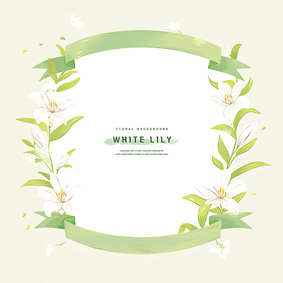 PSD 리본 잎 꽃백그라운드 일러스트 여름꽃 수채화 사람없음 초록색 백합 꽃프레임 카피스페이스 국내일러스트 식물 꽃 컬러 백그라운드 프레임 공백 파일형식 여름_계절
