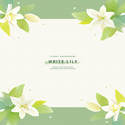 PSD 잎 꽃백그라운드 일러스트 여름꽃 수채화 사람없음 초록색 백합 꽃프레임 카피스페이스 국내일러스트 식물 꽃 컬러 백그라운드 프레임 공백 파일형식 여름_계절