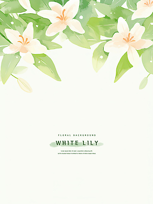 PSD 잎 꽃백그라운드 일러스트 여름꽃 수채화 사람없음 초록색 백합 꽃프레임 카피스페이스 국내일러스트 식물 꽃 컬러 백그라운드 프레임 공백 파일형식 여름_계절