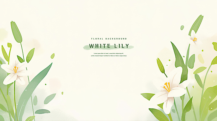 PSD 잎 꽃백그라운드 일러스트 여름꽃 수채화 사람없음 초록색 백합 꽃프레임 카피스페이스 국내일러스트 식물 꽃 컬러 백그라운드 프레임 공백 파일형식 여름_계절