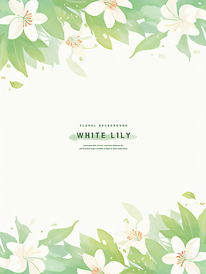 PSD 잎 꽃백그라운드 일러스트 여름꽃 수채화 사람없음 초록색 백합 꽃프레임 카피스페이스 국내일러스트 식물 꽃 컬러 백그라운드 프레임 공백 파일형식 여름_계절