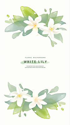 PSD 잎 꽃백그라운드 일러스트 여름꽃 수채화 사람없음 초록색 백합 꽃프레임 카피스페이스 국내일러스트 식물 꽃 컬러 백그라운드 프레임 공백 파일형식 여름_계절
