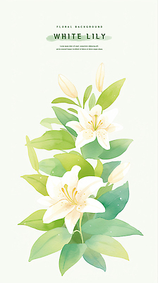 PSD 잎 꽃백그라운드 일러스트 여름꽃 수채화 사람없음 초록색 백합 꽃프레임 국내일러스트 식물 꽃 컬러 백그라운드 프레임 파일형식 여름_계절
