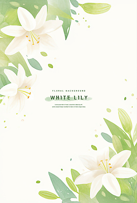 PSD 잎 꽃백그라운드 일러스트 여름꽃 수채화 사람없음 초록색 백합 꽃프레임 카피스페이스 국내일러스트 식물 꽃 컬러 백그라운드 프레임 공백 파일형식 여름_계절