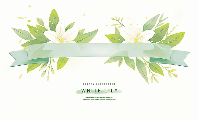 PSD 리본 잎 꽃백그라운드 일러스트 여름꽃 수채화 사람없음 초록색 백합 꽃프레임 카피스페이스 국내일러스트 식물 꽃 컬러 백그라운드 프레임 공백 파일형식 여름_계절
