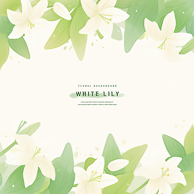 PSD 잎 꽃백그라운드 일러스트 여름꽃 수채화 사람없음 초록색 백합 꽃프레임 카피스페이스 국내일러스트 식물 꽃 컬러 백그라운드 프레임 공백 파일형식 여름_계절