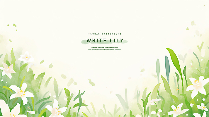 PSD 잎 꽃백그라운드 일러스트 여름꽃 수채화 사람없음 초록색 백합 꽃프레임 카피스페이스 국내일러스트 식물 꽃 컬러 백그라운드 프레임 공백 파일형식 여름_계절