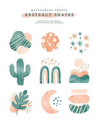 PSD 잎 곡선 일러스트 추상 수채화 선인장 사람없음 초승달 오브젝트 국내일러스트 식물 선 무늬 달 파일형식