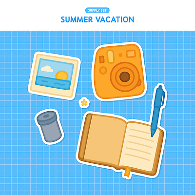 구름 꽃 바다 하늘색 스티커 일러스트 사진 하늘 사람없음 여름휴가 태양 펜 카메라 공책 필름 오브젝트 격자 북마크 엘리먼트 준비물 국내일러스트 AI파일 자연요소 식물 무늬 휴가 문구용품 파란색 전자제품 필기구 파일형식 벡터 여름_계절