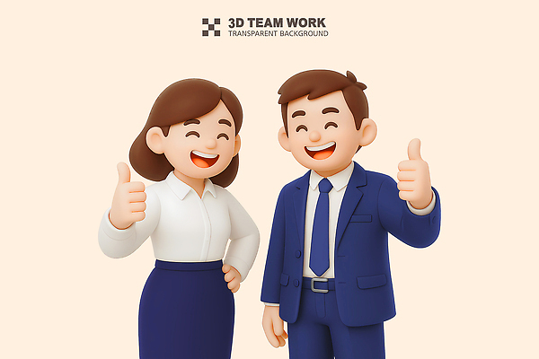 PSD 편집이미지 여자 남자 허리손 비즈니스 성공 협력 함께함 미소 정장 상반신 성인 두명 3D 비즈니스맨 비즈니스우먼 따봉 연분홍색 성인만 편집3D 옷 분홍색 포즈 컨셉 표정 사람 최고 직장인 디지털합성 파일형식