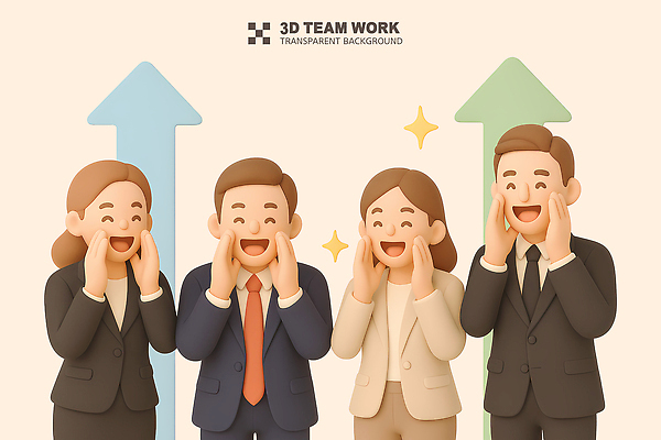 PSD 편집이미지 여자 남자 화살표 비즈니스 성공 협력 함께함 미소 정장 여러명 상반신 성인 반짝임 3D 손들기 외침 비즈니스맨 비즈니스우먼 상승 연분홍색 성인만 편집3D 옷 분홍색 다수 컨셉 모션 표정 사람 소리 직장인 디지털합성 파일형식