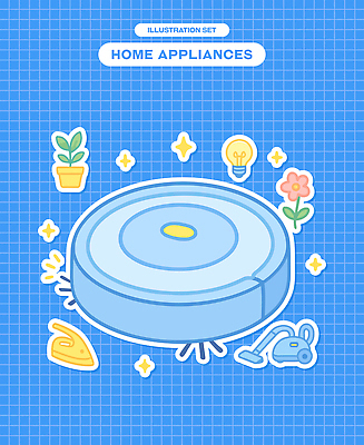 식물 꽃 화분 스티커 일러스트 전구 사람없음 파란색 반짝임 오브젝트 격자 청소기 다리미 엘리먼트 청소로봇 국내일러스트 AI파일 컬러 무늬 모션 전자제품 가전제품 청소도구 로봇 파일형식 벡터