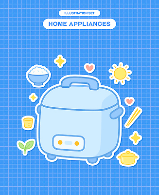 스티커 일러스트 젓가락 밥 사람없음 컵 파란색 반짝임 태양 새싹 가전제품 하트 냄비 오브젝트 격자 밥그릇 밥솥 엘리먼트 국내일러스트 AI파일 자연요소 모양 식물 그릇 식기 음식 컬러 무늬 모션 주방용품 수저 솥 파일형식 벡터