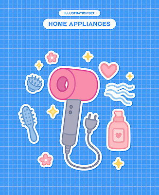 꽃 스티커 일러스트 사람없음 파란색 빛 반짝임 가전제품 하트 드라이어 오브젝트 격자 샴푸 엘리먼트 국내일러스트 AI파일 모양 식물 컬러 무늬 모션 위생용품 미용용품 파일형식 벡터