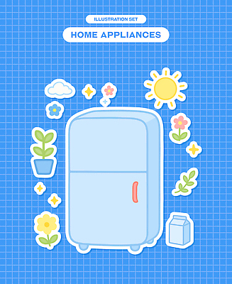 식물 구름 화분 스티커 일러스트 사람없음 파란색 반짝임 태양 우유 오브젝트 격자 냉장고 엘리먼트 국내일러스트 AI파일 자연요소 컬러 무늬 모션 유제품 가전제품 파일형식 벡터