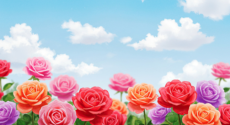 JPG 구름 잎 꽃백그라운드 일러스트 자연 하늘 수채화 풍경 사람없음 장미 정원 봄풍경 국내일러스트 AI일러스트 AI콘텐츠 자연요소 식물 꽃 백그라운드 봄 생태계 파일형식