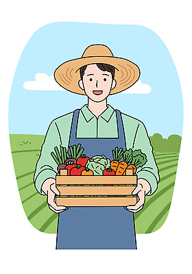 PSD 구름 남자 장갑 밭 토마토 일러스트 하늘 작업복 한명 미소 들기 상반신 성인 앞치마 당근 풀 양상추 농부 나무상자 밀짚모자 성인남자한명만 국내일러스트 자연요소 식물 직업 모자_잡화 1 잡화 옷 농업 채소 모션 뿌리채소 표정 사람 상자 남자한명만 성인남자만 파일형식