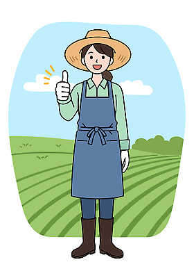 전신 PSD 구름 여자 장갑 밭 일러스트 하늘 작업복 한명 미소 성인 앞치마 풀 농부 밀짚모자 따봉 성인여자한명만 국내일러스트 자연요소 식물 직업 모자_잡화 1 잡화 옷 농업 표정 사람 최고 여자한명만 성인여자만 파일형식