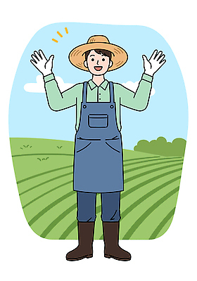 전신 PSD 구름 남자 장갑 밭 일러스트 하늘 작업복 한명 미소 성인 손들기 앞치마 풀 농부 밀짚모자 성인남자한명만 국내일러스트 자연요소 식물 직업 모자_잡화 1 잡화 옷 농업 모션 표정 사람 남자한명만 성인남자만 파일형식