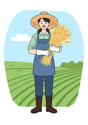 전신 PSD 구름 여자 장갑 밭 일러스트 하늘 작업복 한명 미소 들기 성인 앞치마 벼 풀 농부 밀짚모자 성인여자한명만 국내일러스트 자연요소 식물 직업 모자_잡화 1 잡화 옷 농업 모션 곡류 표정 사람 여자한명만 성인여자만 파일형식