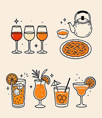 PSD 접시 잎 와인잔 일러스트 주전자 맥주 빨대 사람없음 와인 얼음 주황색 칵테일 칵테일잔 슬라이스 맥주잔 김치전 연분홍색 오렌지조각 국내일러스트 자연요소 식물 식기 분홍색 컬러 술잔 오렌지 주방용품 주류 전 파일형식