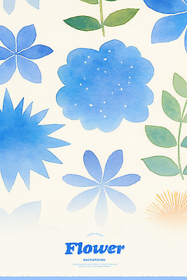 PSD 잎 꽃무늬 꽃백그라운드 일러스트 수채화 사람없음 파란색 국내일러스트 식물 꽃 컬러 백그라운드 무늬 파일형식