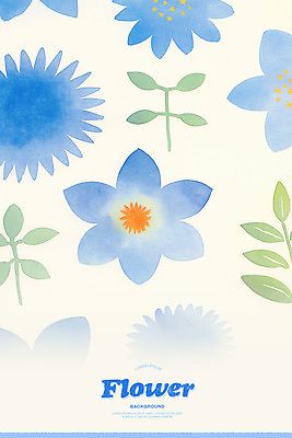 PSD 잎 꽃무늬 꽃백그라운드 일러스트 수채화 사람없음 파란색 국내일러스트 식물 꽃 컬러 백그라운드 무늬 파일형식