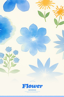 PSD 잎 꽃무늬 꽃백그라운드 일러스트 수채화 사람없음 파란색 국내일러스트 식물 꽃 컬러 백그라운드 무늬 파일형식