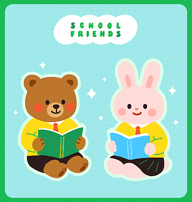 학생 교복 하늘색 일러스트 청소년 미소 들기 앉기 사람없음 책 친구 반짝임 독서 무릎꿇기 청소년교육 토끼캐릭터 곰캐릭터 격자 일러캐릭터 AI파일 캐릭터 옷 교육 동물캐릭터 무늬 곰 관계 모션 표정 사람 파란색 토끼 파일형식 벡터