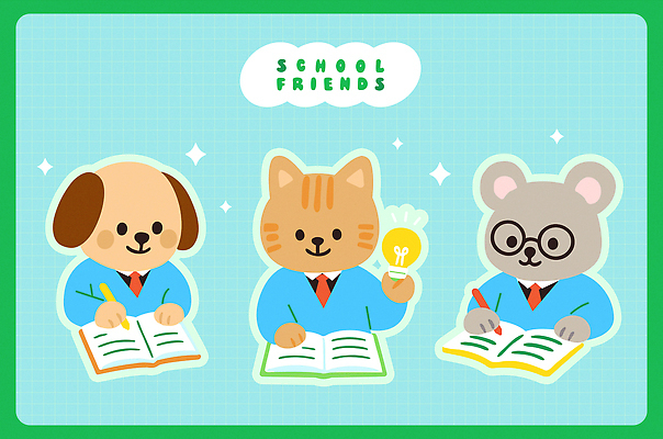 학생 교복 하늘색 일러스트 전구 청소년 미소 들기 사람없음 책 친구 반짝임 펜 잡기 청소년교육 격자 개캐릭터 쥐캐릭터 고양이캐릭터 안경낌 일러캐릭터 AI파일 캐릭터 옷 교육 안경 동물캐릭터 무늬 관계 모션 표정 사람 파란색 필기구 고양이 개 쥐 파일형식 벡터