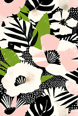 JPG 잎 패턴 꽃백그라운드 일러스트 사람없음 검은색 판화 국내일러스트 AI일러스트 AI콘텐츠 식물 꽃 컬러 백그라운드 무늬 미술 파일형식