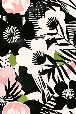 JPG 잎 패턴 꽃백그라운드 일러스트 사람없음 검은색 판화 국내일러스트 AI일러스트 AI콘텐츠 식물 꽃 컬러 백그라운드 무늬 미술 파일형식