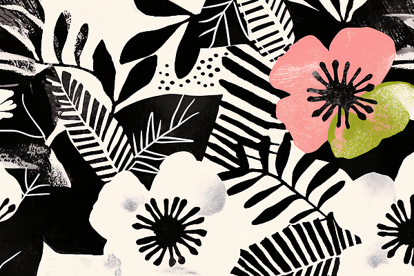 JPG 잎 패턴 꽃백그라운드 일러스트 사람없음 검은색 판화 국내일러스트 AI일러스트 AI콘텐츠 식물 꽃 컬러 백그라운드 무늬 미술 파일형식
