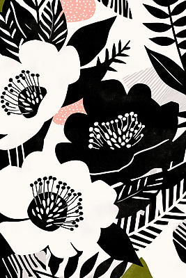 JPG 잎 패턴 꽃백그라운드 일러스트 사람없음 검은색 판화 국내일러스트 AI일러스트 AI콘텐츠 식물 꽃 컬러 백그라운드 무늬 미술 파일형식