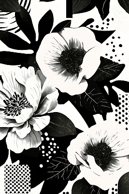 JPG 잎 패턴 꽃백그라운드 일러스트 사람없음 검은색 판화 국내일러스트 AI일러스트 AI콘텐츠 식물 꽃 컬러 백그라운드 무늬 미술 파일형식