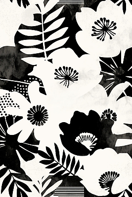 JPG 잎 패턴 꽃백그라운드 일러스트 사람없음 검은색 판화 국내일러스트 AI일러스트 AI콘텐츠 식물 꽃 컬러 백그라운드 무늬 미술 파일형식