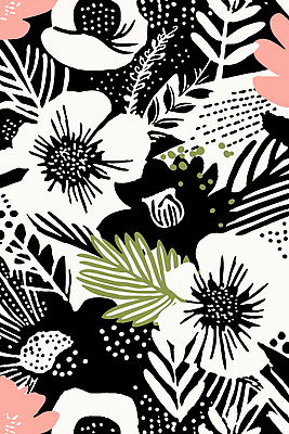 JPG 잎 패턴 꽃백그라운드 일러스트 사람없음 검은색 판화 국내일러스트 AI일러스트 AI콘텐츠 식물 꽃 컬러 백그라운드 무늬 미술 파일형식