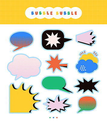 말풍선 스티커 일러스트 사람없음 세트 컬러풀 오브젝트 카툰스타일 키치 국내일러스트 AI파일 컬러 컨셉 파일형식 벡터