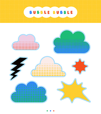 구름 말풍선 스티커 일러스트 사람없음 세트 컬러풀 오브젝트 카툰스타일 번개모양 키치 국내일러스트 AI파일 자연요소 모양 컬러 컨셉 번개 파일형식 벡터