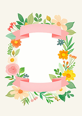 JPG 리본 잎 일러스트 사람없음 컬러풀 꽃프레임 카피스페이스 국내일러스트 AI일러스트 AI콘텐츠 식물 꽃 컬러 프레임 공백 파일형식