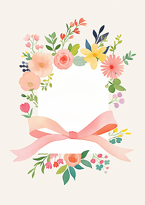 JPG 리본 잎 일러스트 사람없음 컬러풀 꽃프레임 카피스페이스 국내일러스트 AI일러스트 AI콘텐츠 식물 꽃 컬러 프레임 공백 파일형식