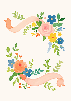 JPG 리본 잎 일러스트 사람없음 컬러풀 꽃프레임 카피스페이스 국내일러스트 AI일러스트 AI콘텐츠 식물 꽃 컬러 프레임 공백 파일형식