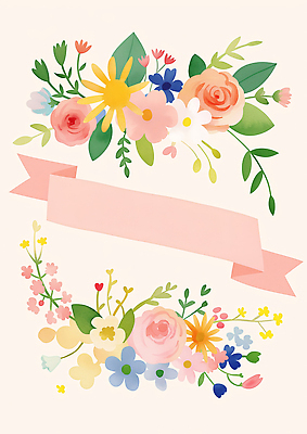 JPG 리본 잎 일러스트 사람없음 컬러풀 꽃프레임 카피스페이스 국내일러스트 AI일러스트 AI콘텐츠 식물 꽃 컬러 프레임 공백 파일형식