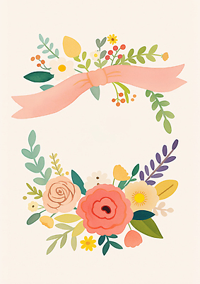 JPG 리본 잎 일러스트 사람없음 컬러풀 꽃프레임 카피스페이스 국내일러스트 AI일러스트 AI콘텐츠 식물 꽃 컬러 프레임 공백 파일형식