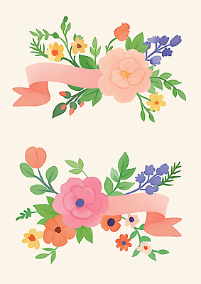 JPG 리본 잎 일러스트 사람없음 컬러풀 꽃프레임 카피스페이스 국내일러스트 AI일러스트 AI콘텐츠 식물 꽃 컬러 프레임 공백 파일형식