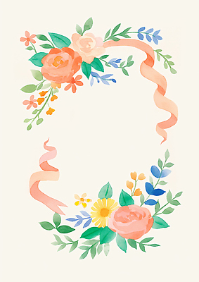 JPG 리본 잎 일러스트 사람없음 컬러풀 꽃프레임 카피스페이스 국내일러스트 AI일러스트 AI콘텐츠 식물 꽃 컬러 프레임 공백 파일형식