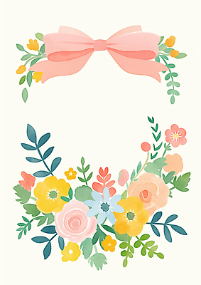 JPG 리본 잎 일러스트 사람없음 컬러풀 꽃프레임 카피스페이스 국내일러스트 AI일러스트 AI콘텐츠 식물 꽃 컬러 프레임 공백 파일형식