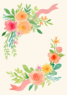 JPG 리본 잎 일러스트 사람없음 컬러풀 꽃프레임 카피스페이스 국내일러스트 AI일러스트 AI콘텐츠 식물 꽃 컬러 프레임 공백 파일형식