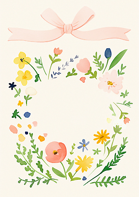 JPG 리본 잎 일러스트 사람없음 컬러풀 꽃프레임 카피스페이스 국내일러스트 AI일러스트 AI콘텐츠 식물 꽃 컬러 프레임 공백 파일형식