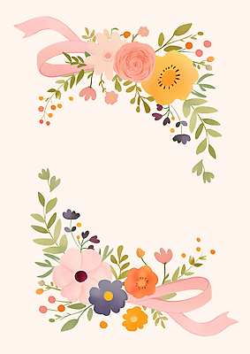 JPG 리본 잎 일러스트 사람없음 컬러풀 꽃프레임 카피스페이스 국내일러스트 AI일러스트 AI콘텐츠 식물 꽃 컬러 프레임 공백 파일형식